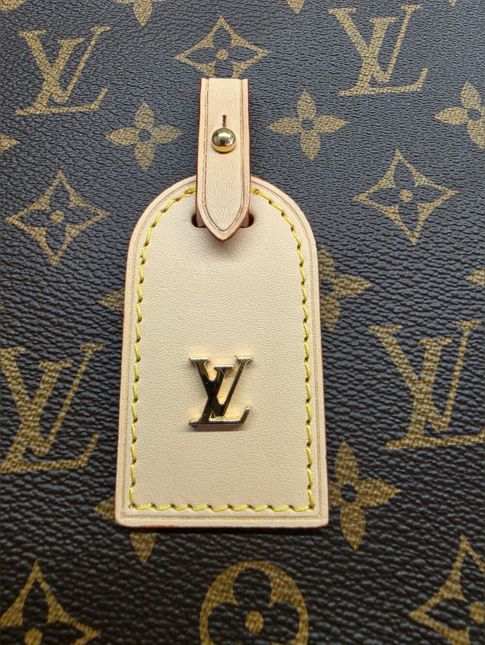 Louis Vuitton Beige & Brown Monogram Leather Name Tag with Gold LV